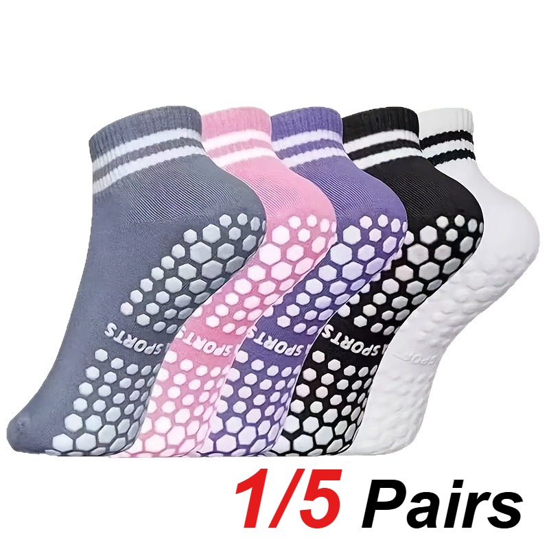 Medias Para Pilates Y Yoga - 1/5 ペア女性用シリコンアンチスリップピラティスヨガソックス汗吸収通気性カジュアルダンスフィットネスオールシーズンスポーツソックス